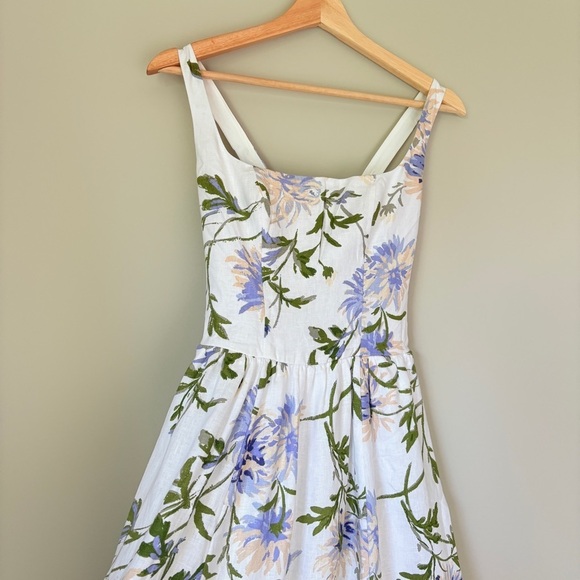 NEW Reformation Janu Midi Linen Dress Serenity White Blue Floral | US 0 / UK 4 - Picture 8 of 16